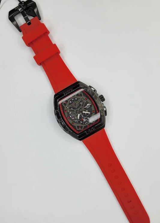 Executive Sports Chronograph Watch with Premium Red Silicone Strap SP-015