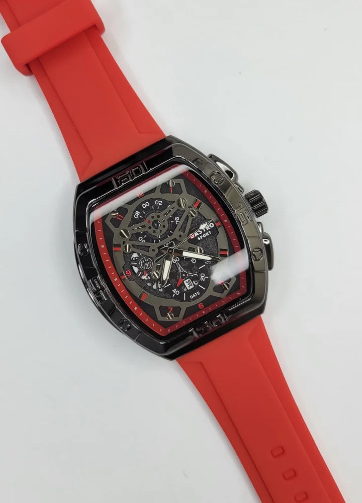 Executive Sports Chronograph Watch with Premium Red Silicone Strap SP-015