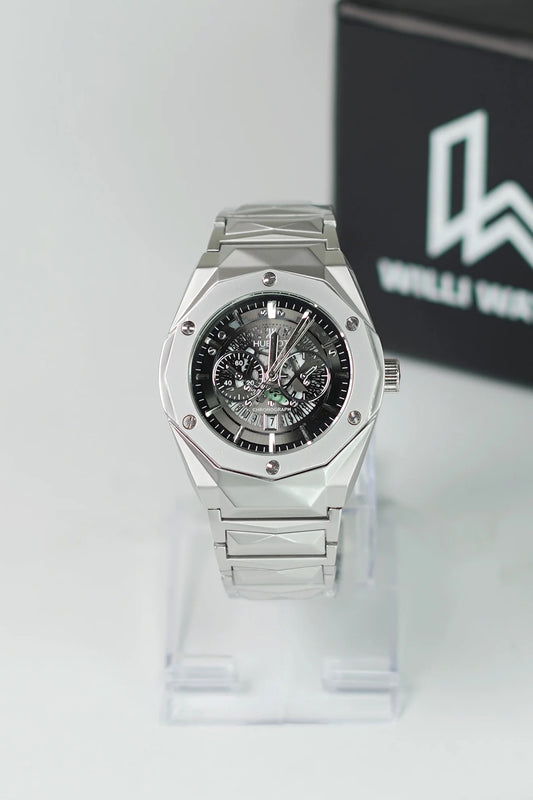 HB Silver Prism Hologram Dial Watch with Date HB-001