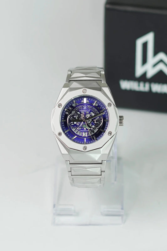 HB Silver Prism Hologram Shining Blue Dial Watch with Date HB-013