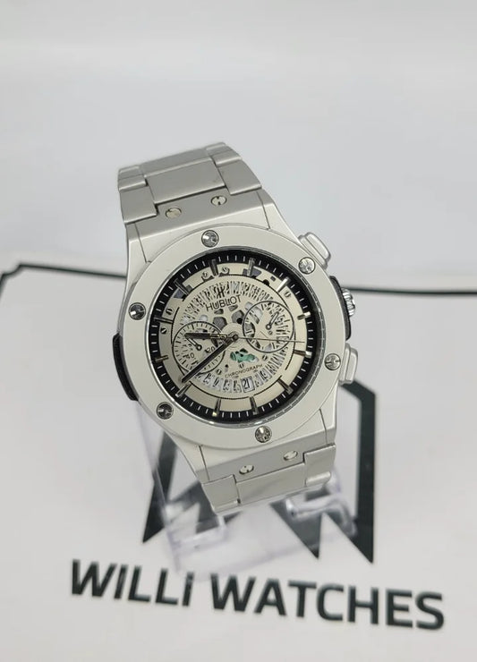 Hubl*t Spider Watch – Grey Dial, Stainless Steel, Date HB-003