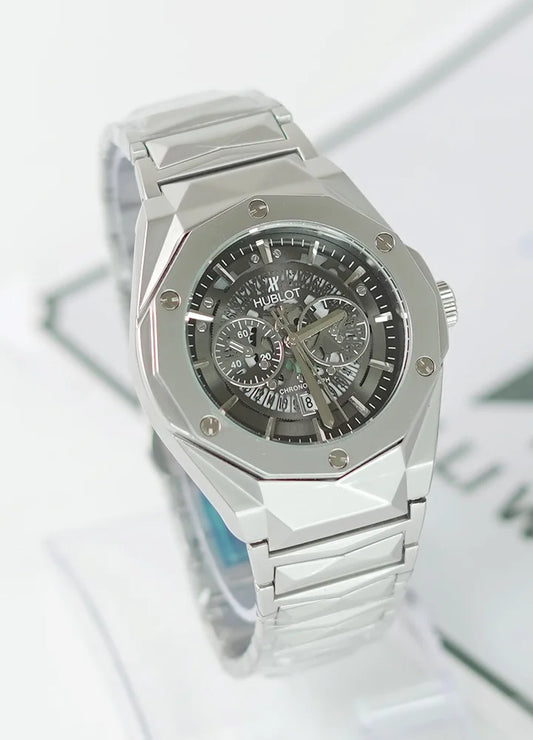 HB Silver Prism Hologram Dial Watch with Date HB-001