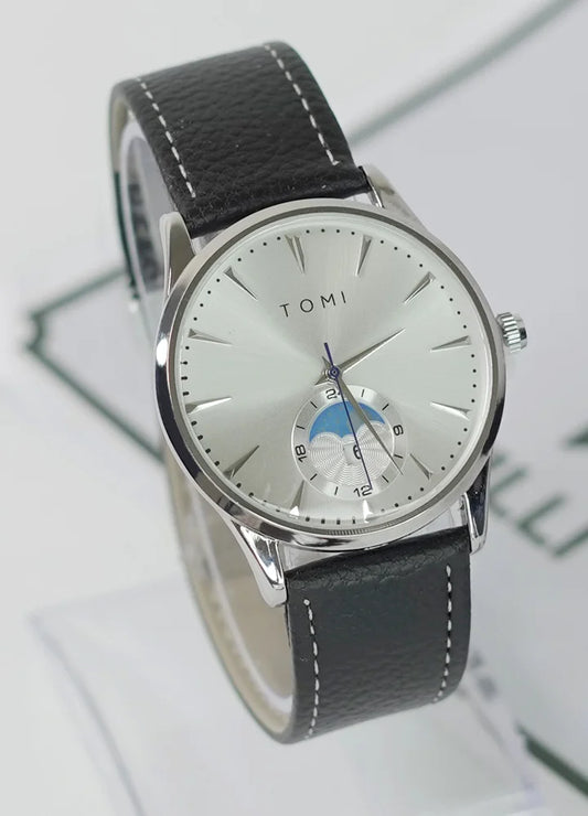 TOMI Classic Business Watch – White Dial, Black Strap, Magnet Lock TM-017