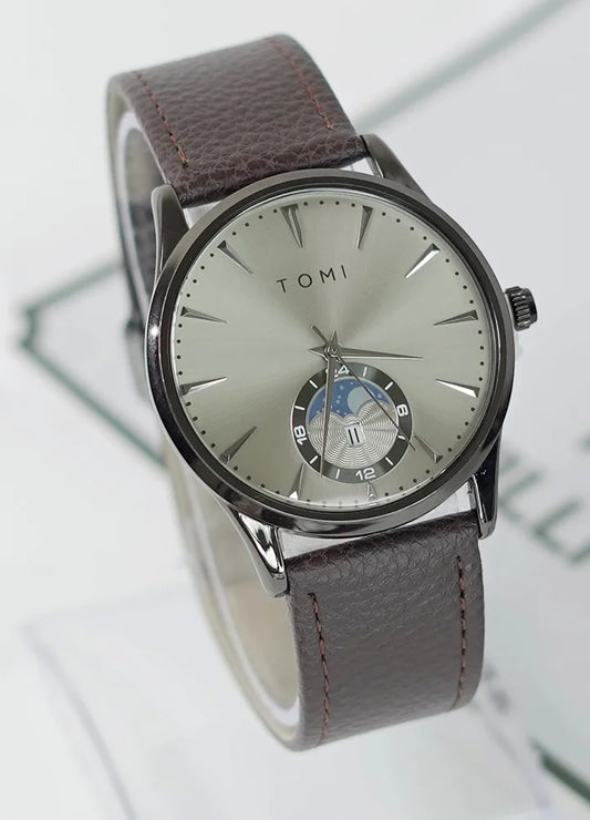 TOMI Classic Formal Timepiece – Grey Dial, Moonphase &amp; Magnet Lock TM-018