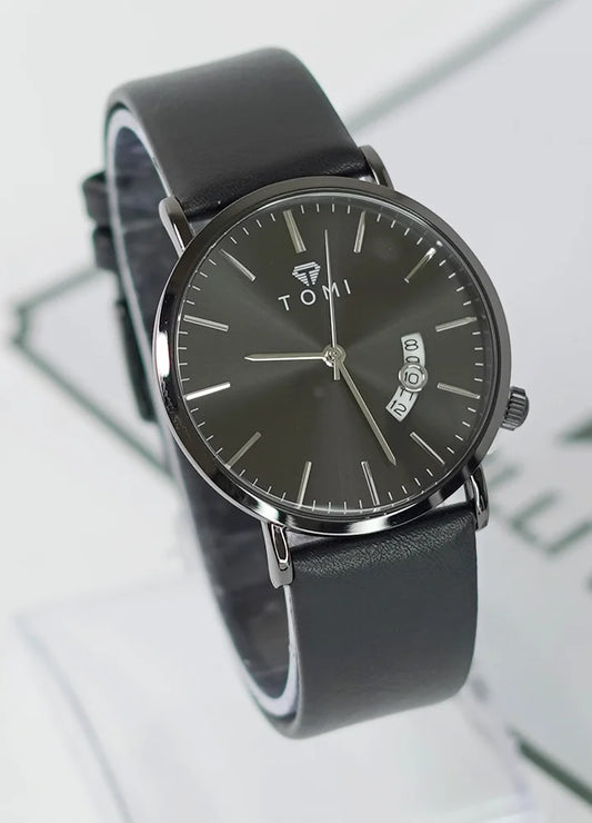 TOMI Full Black Men’s Business Watch – Elegant Leather Strap TM-008