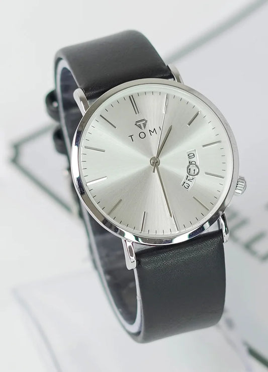 TOMI Black with White Dial Men’s Business Watch – Elegant Leather Strap TM-009