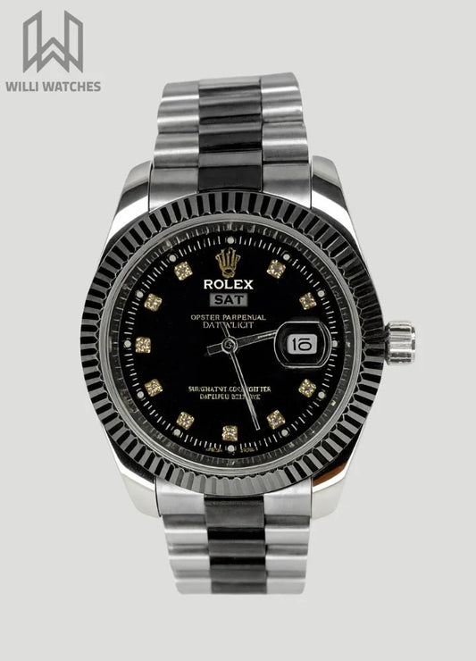 Two-Tone Silver & Black RLX Watch with Day/Date R-016