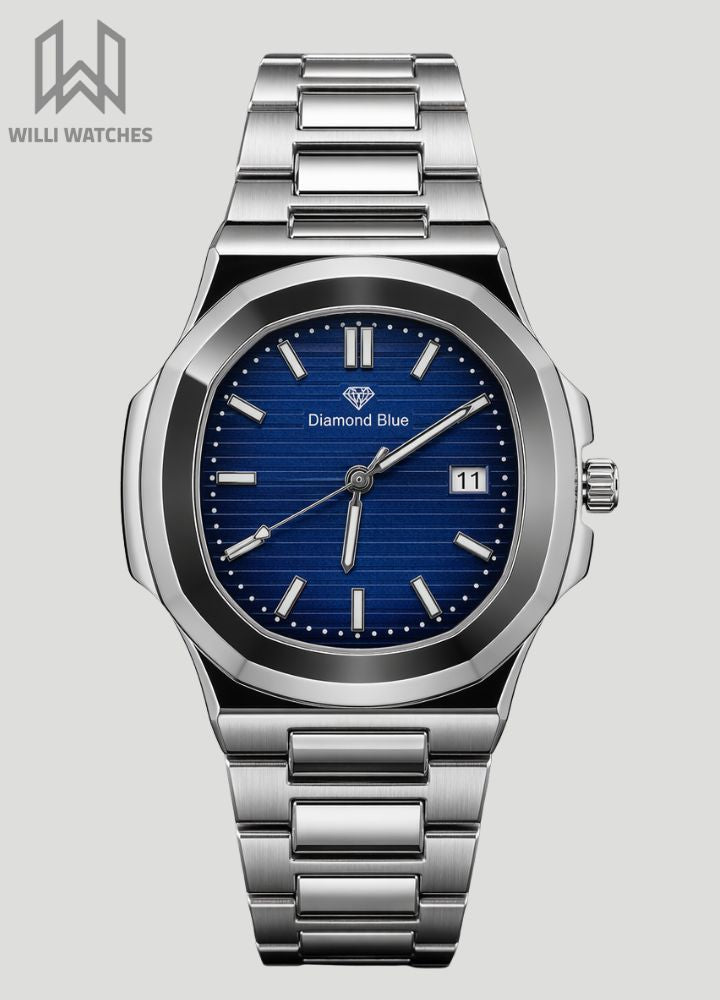 Diamond Blue Silver Blue Dial Date Watch DI-033 – Business Class
