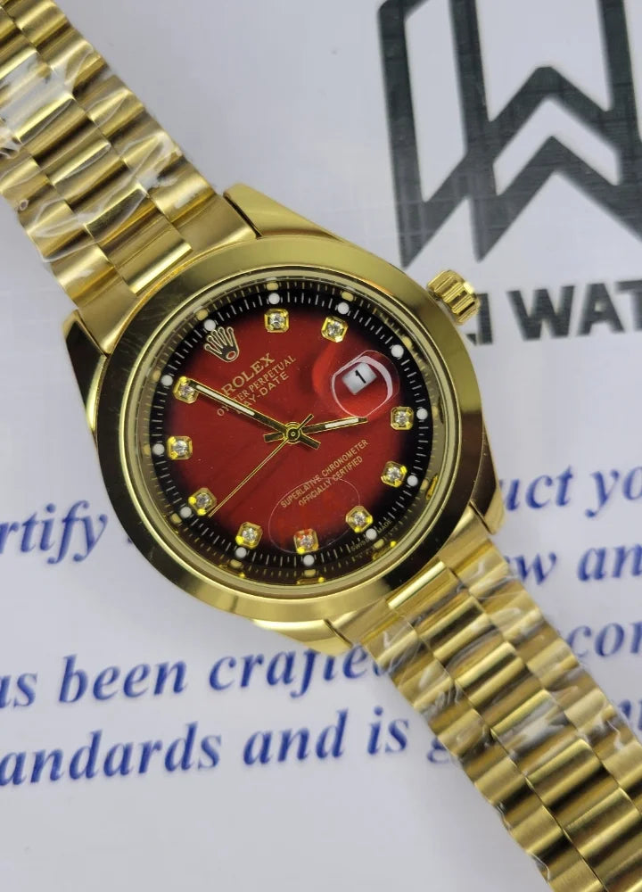 RLX Gold Men's Red Dial with Date R-009