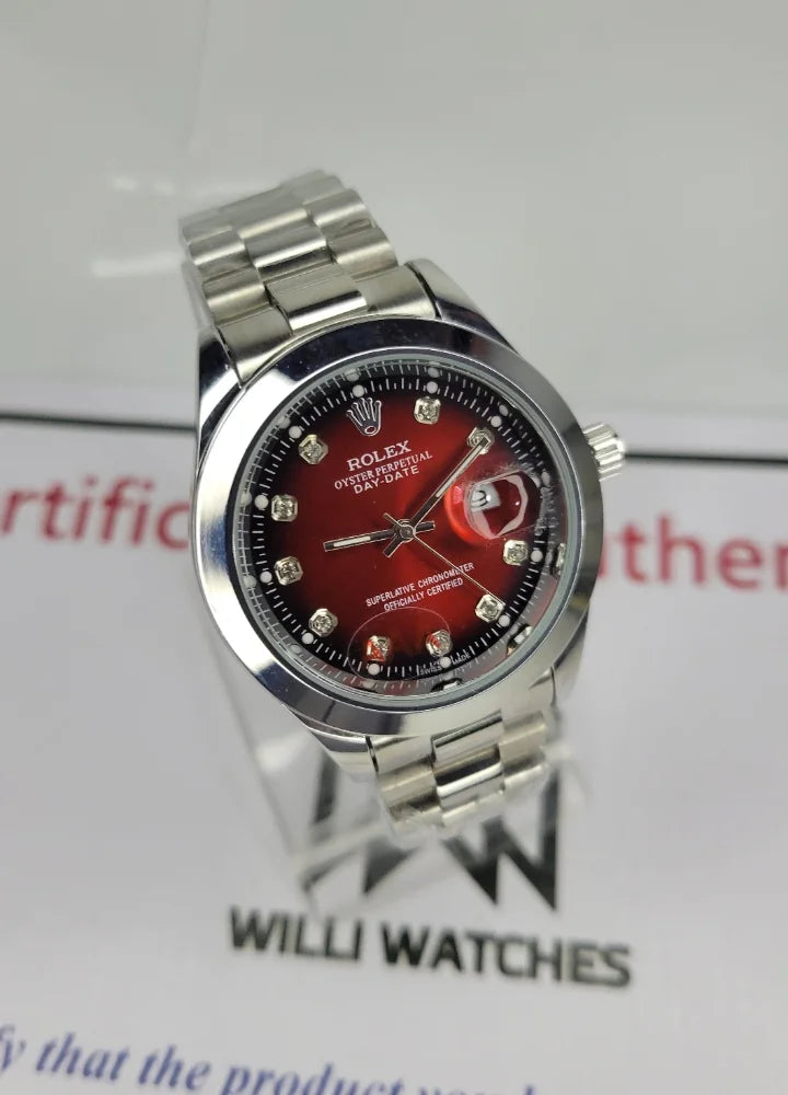 RLX Silver Men's Red Dial with Date R-002