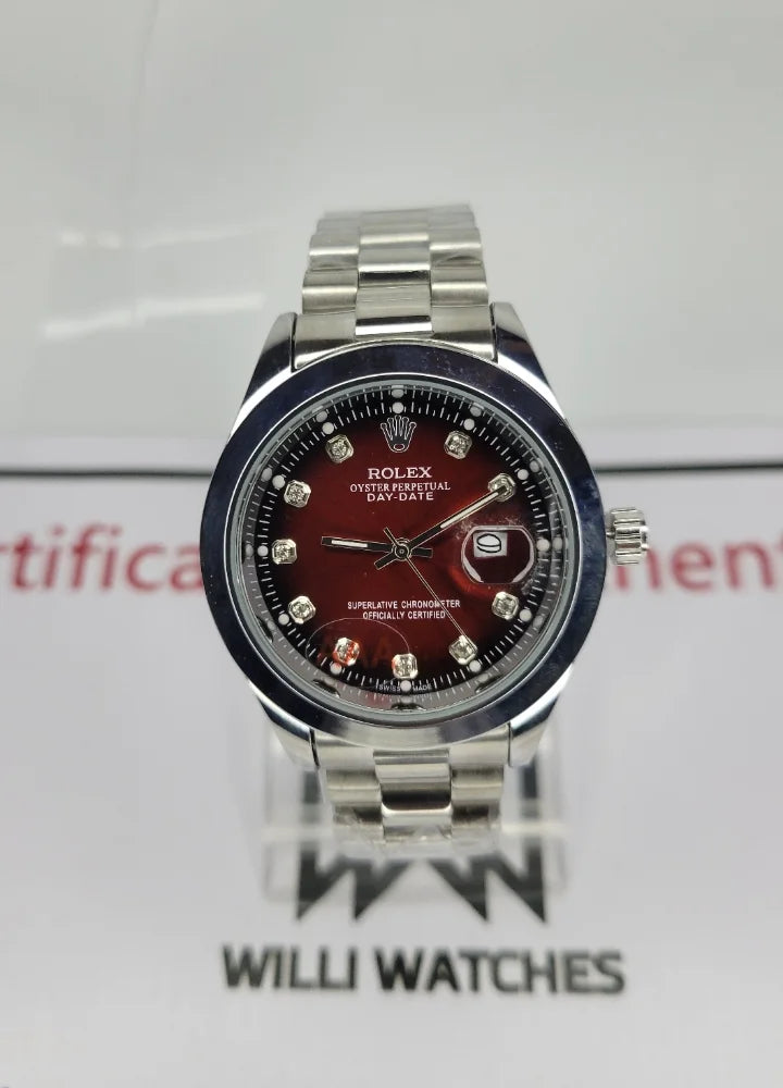 RLX Silver Men's Red Dial with Date R-002