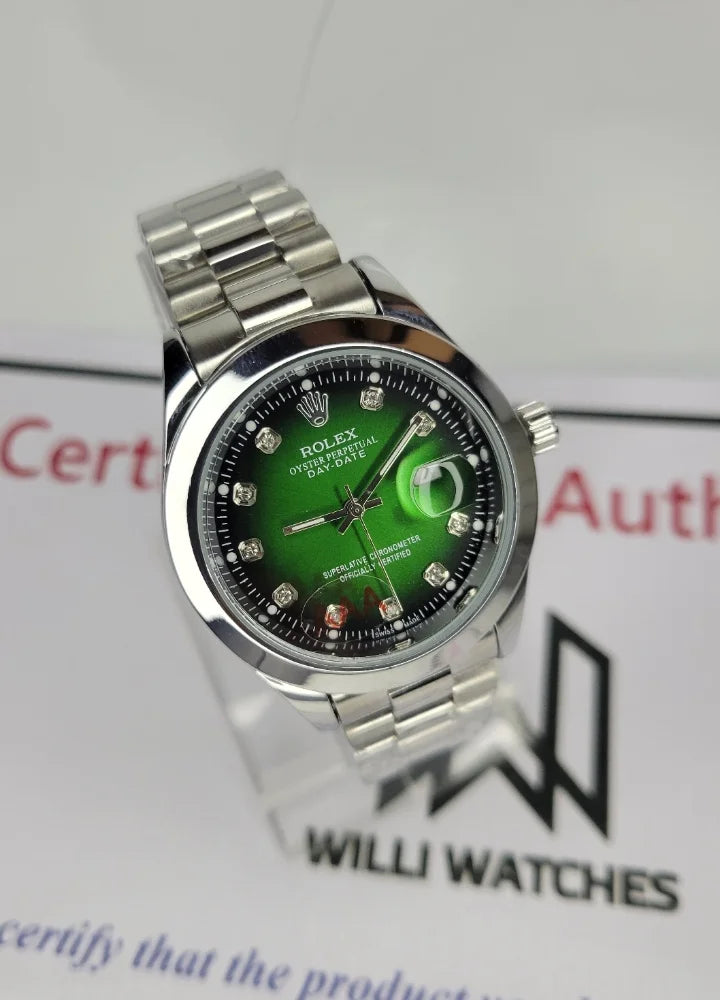 RLX Silver Men's Green Dial with Date R-011