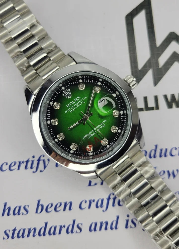 RLX Silver Men's Green Dial with Date R-011
