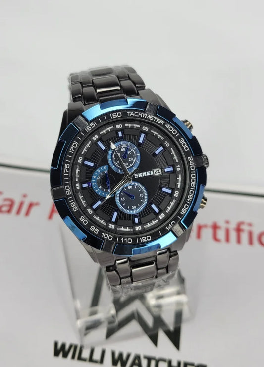 SKMEI Black with Blue Dial: Date Function S-002