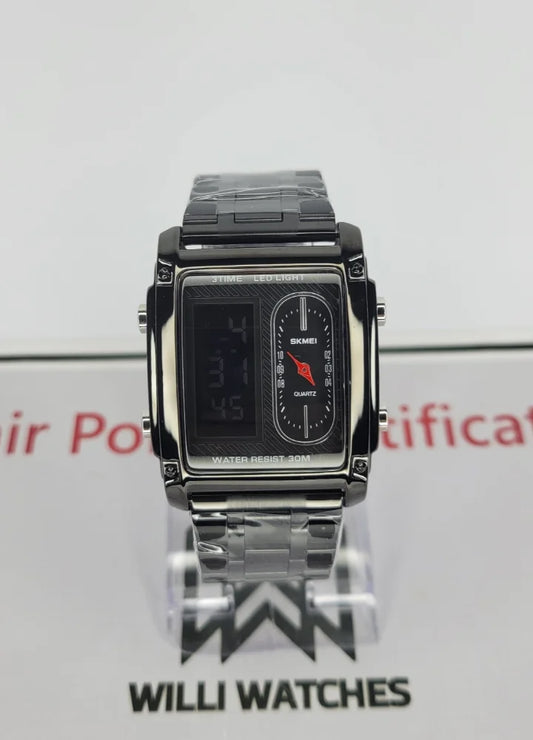 Skmei Original Black Watch with 3 Time Zones & Sapphire Glass S-008