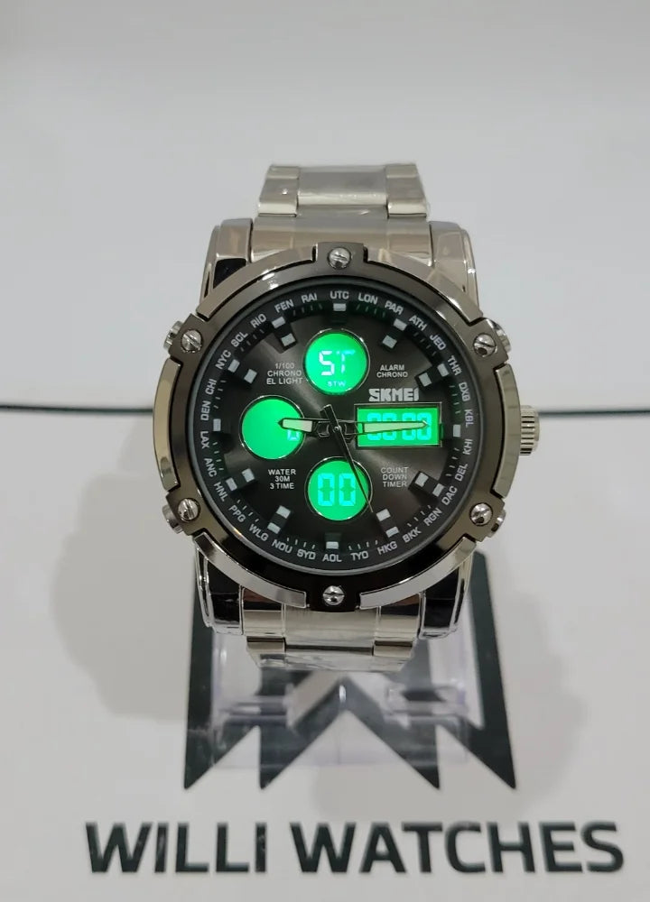 Skmei Silver With Black Dial Dual Display Watch S-011