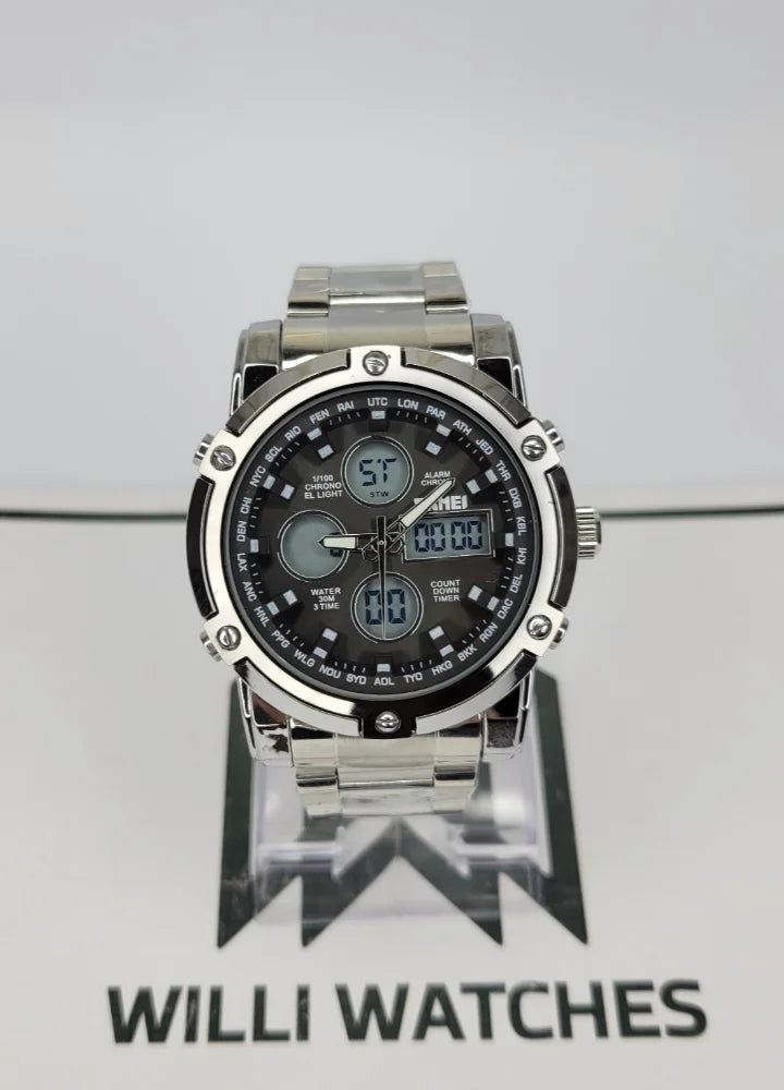 Skmei Silver With Black Dial Dual Display Watch S-011