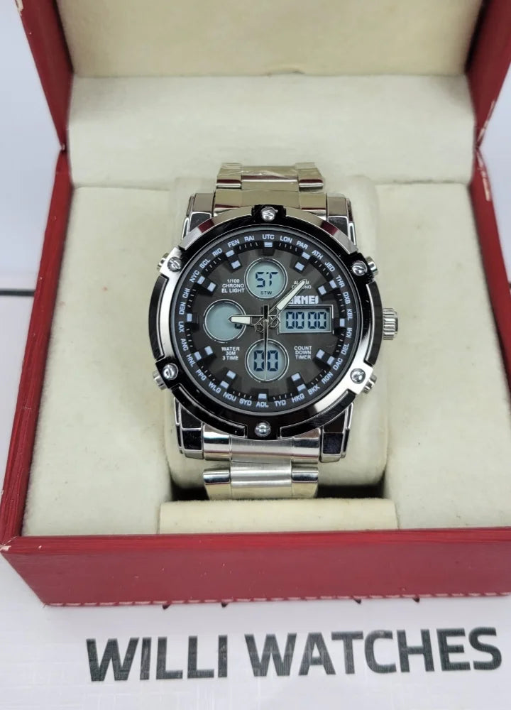 Skmei Silver With Black Dial Dual Display Watch S-011