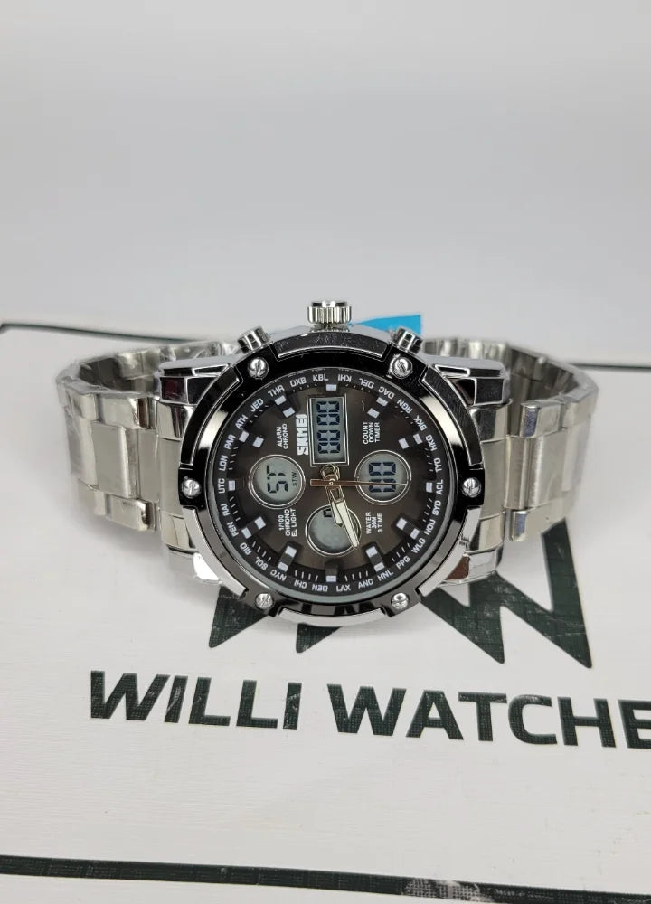 Skmei Silver With Black Dial Dual Display Watch S-011