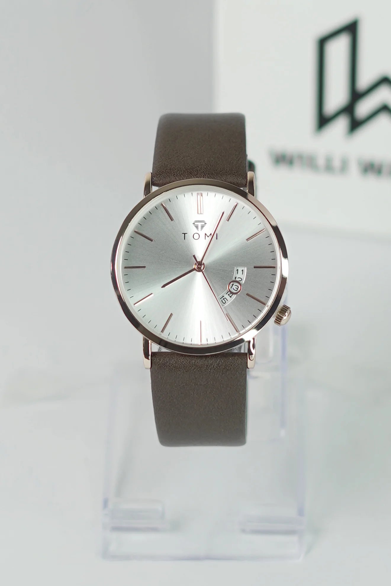 TOMI Brown Strap Men’s Business Watch – Gold & White Dial with Date TM-010