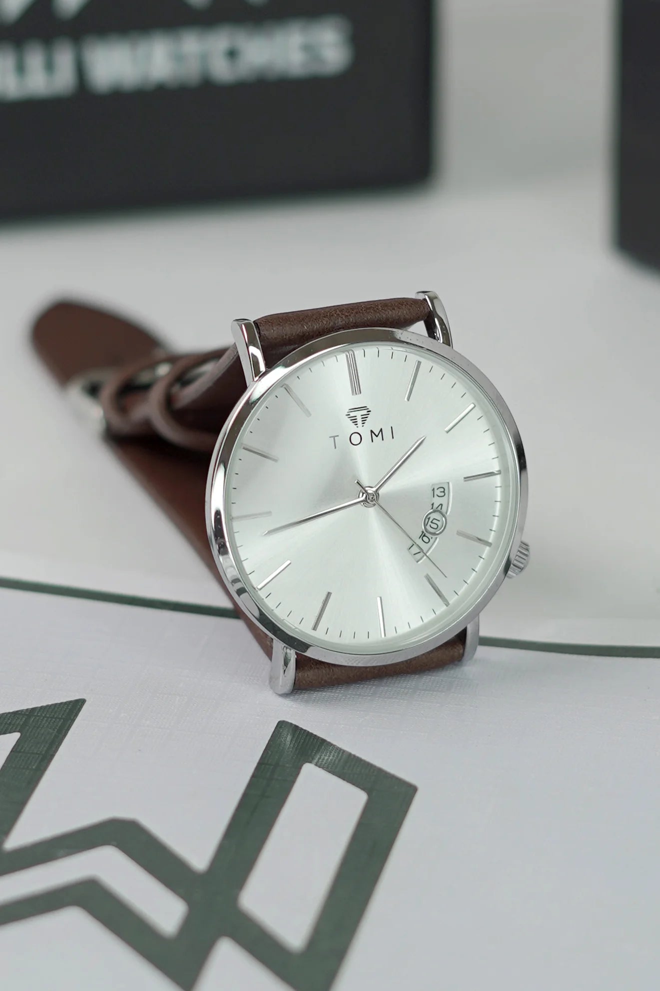 TOMI Brown Strap Men’s Business Watch – Gold & White Dial with Date TM-010