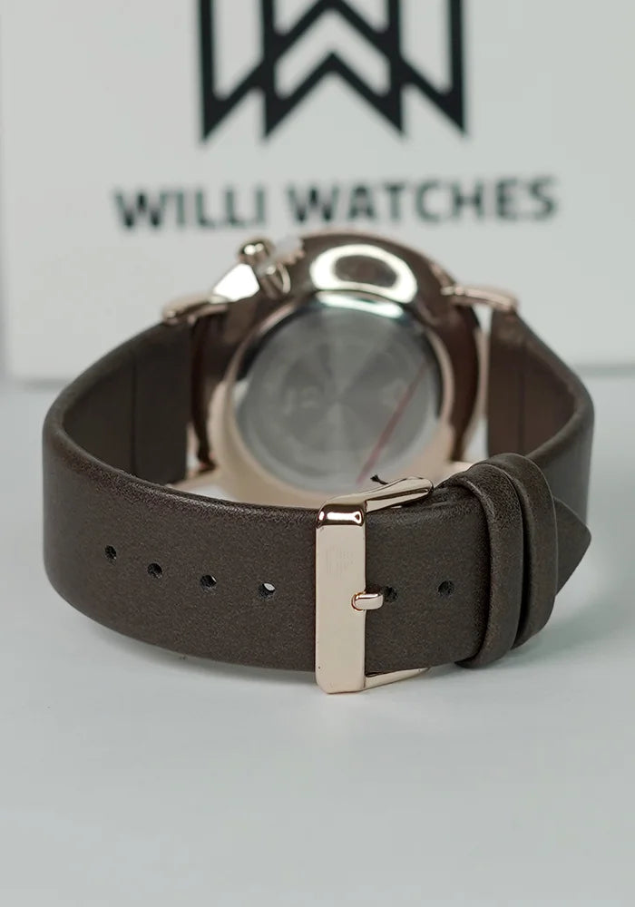 TOMI Brown Strap Men’s Business Watch – Gold & White Dial with Date TM-010