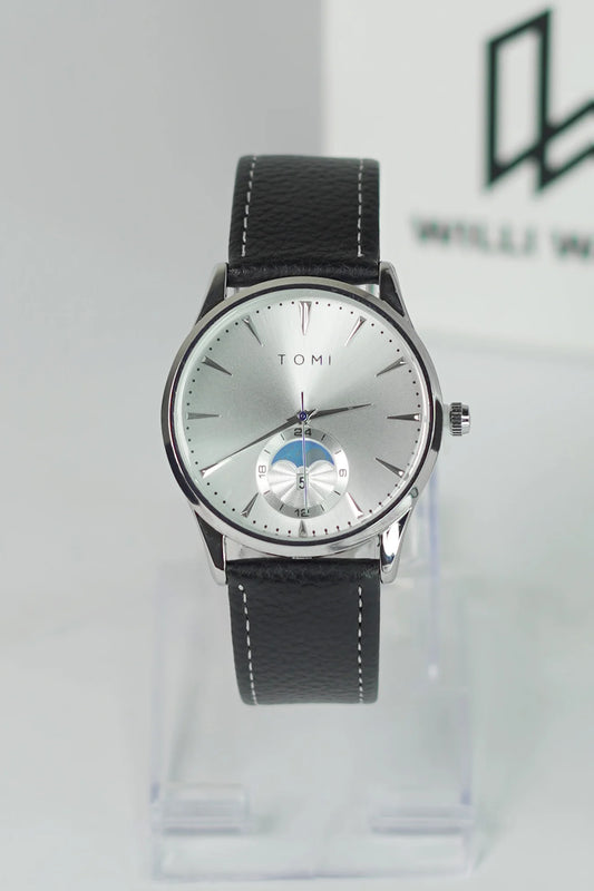 TOMI Classic Business Watch – White Dial, Black Strap, Magnet Lock TM-017