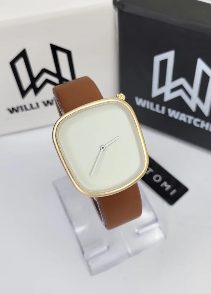 TOMi Unisex Elegant Watch – Gold Case & Brown Strap TM-022