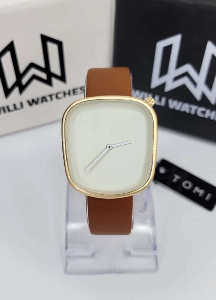 TOMi Unisex Elegant Watch – Gold Case & Brown Strap TM-022