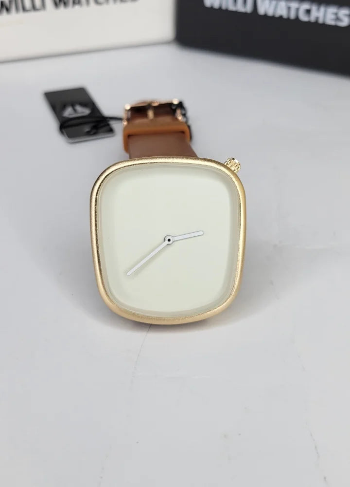 TOMi Unisex Elegant Watch – Gold Case & Brown Strap TM-022