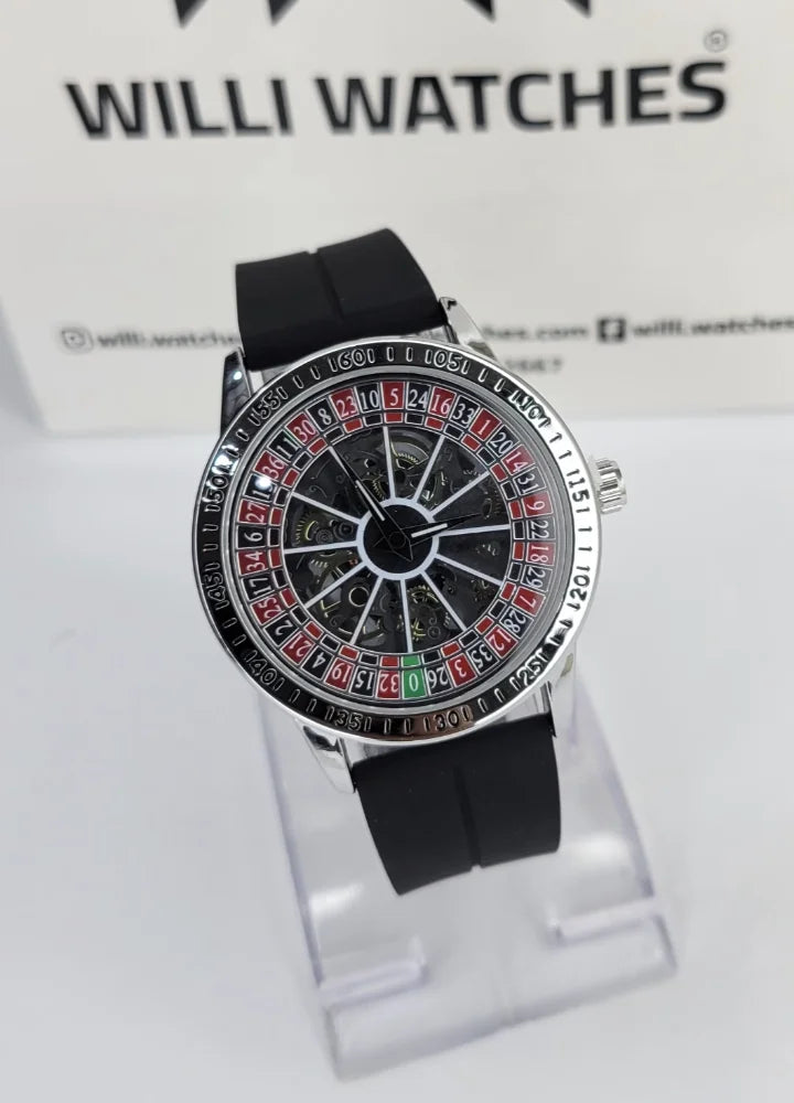 Luxury Casino Roulette Rotating Dial Watch with Premium Black Silicone Strap SP-007