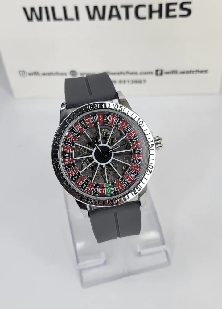 Luxury Casino Roulette Skeleton Watch with Premium Grey Silicone Strap SP-009