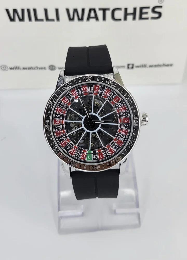 Luxury Casino Roulette Rotating Dial Watch with Premium Black Silicone Strap SP-007