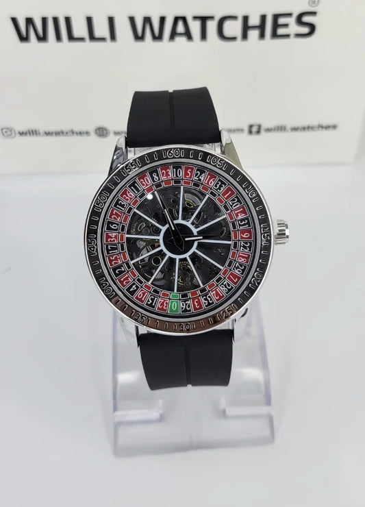 Luxury Casino Roulette Rotating Dial Watch with Premium Black Silicone Strap SP-007