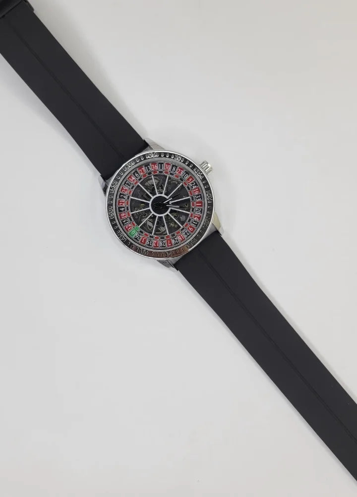 Luxury Casino Roulette Rotating Dial Watch with Premium Black Silicone Strap SP-007