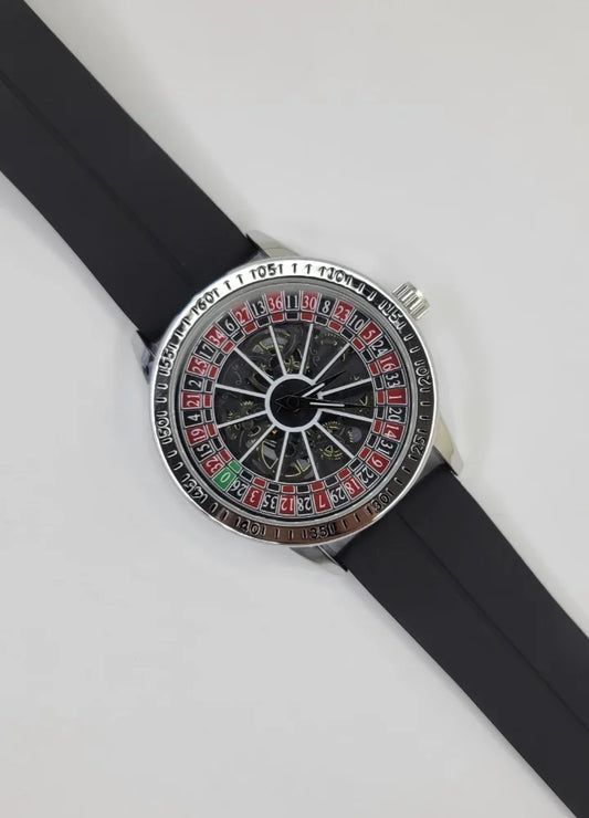 Luxury Casino Roulette Rotating Dial Watch with Premium Black Silicone Strap SP-007