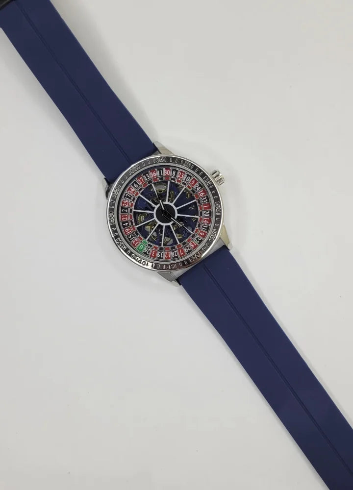 Luxury Casino Roulette Skeleton Watch with Premium Blue Silicone Strap SP-008
