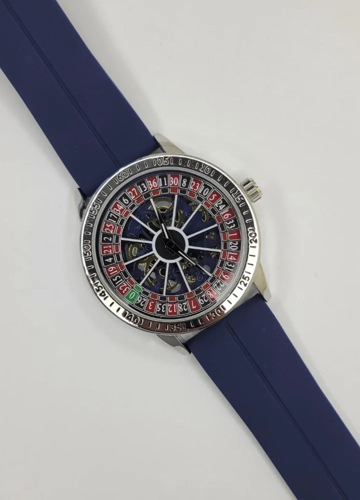 Luxury Casino Roulette Skeleton Watch with Premium Blue Silicone Strap SP-008