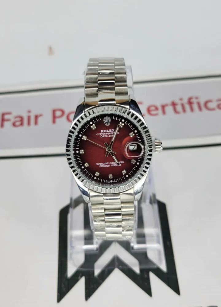 RLX Silver & Maroon Couple Watches R-022