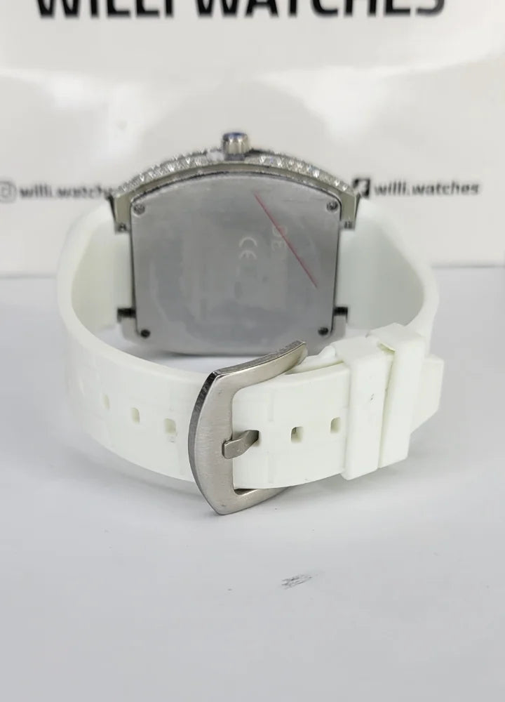 Denvosi Luxury Diamond Studded White Strap Men’s Watch SK-017