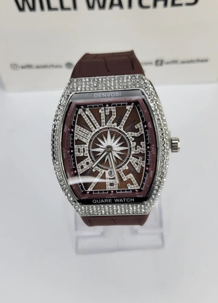 Denvosi Luxury Diamond Studded Brown Strap Men’s Watch SK-014