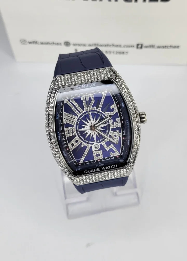 Denvosi Luxury Diamond Studded Blue Strap Men’s Watch SK-015