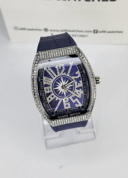 Denvosi Luxury Diamond Studded Blue Strap Men’s Watch SK-015