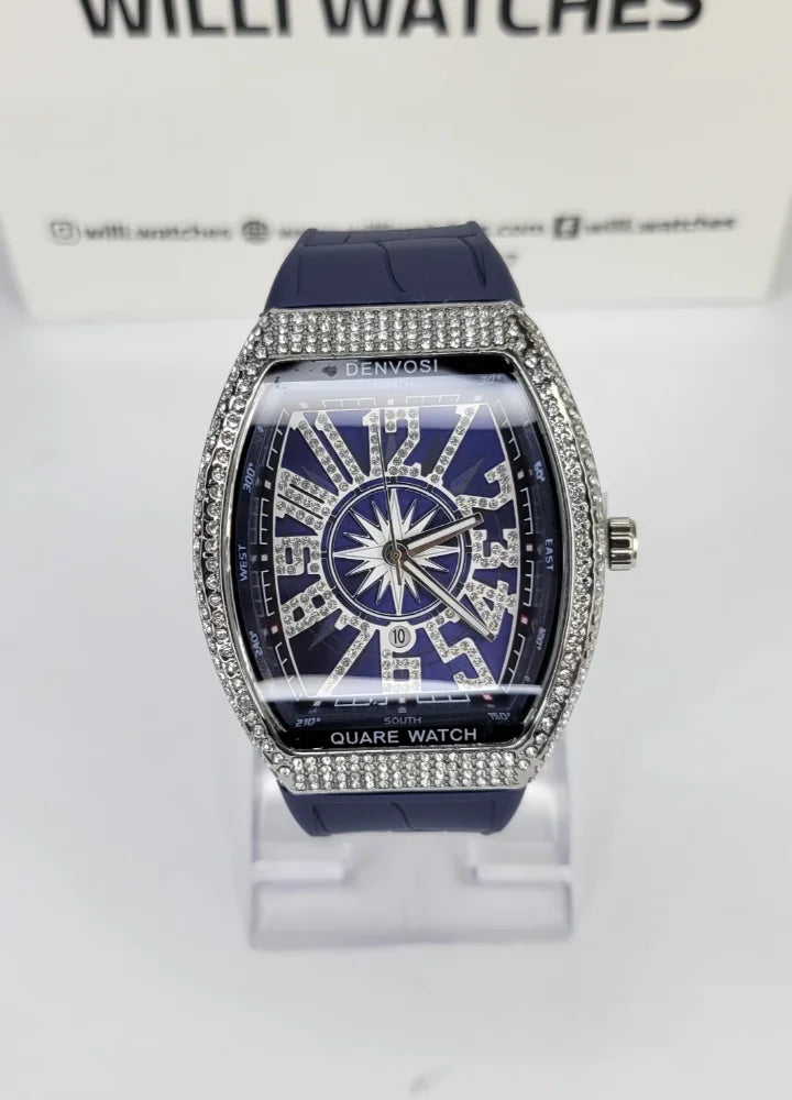 Denvosi Luxury Diamond Studded Blue Strap Men’s Watch SK-015