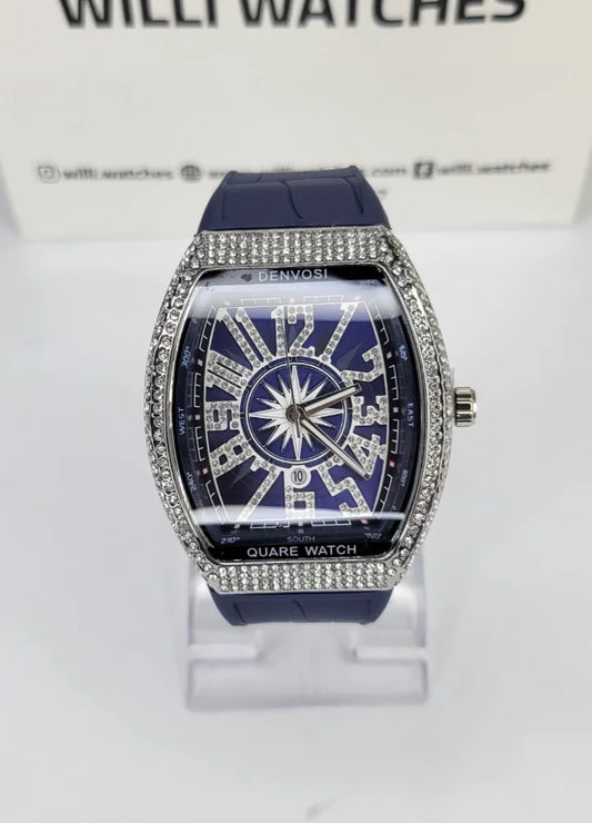Denvosi Luxury Diamond Studded Blue Strap Men’s Watch SK-015