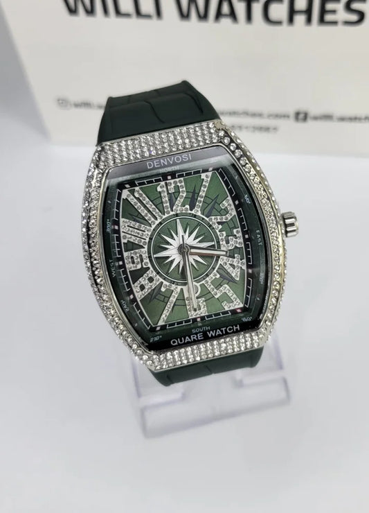 Denvosi Luxury Diamond Studded Green Strap Men’s Watch SK-016