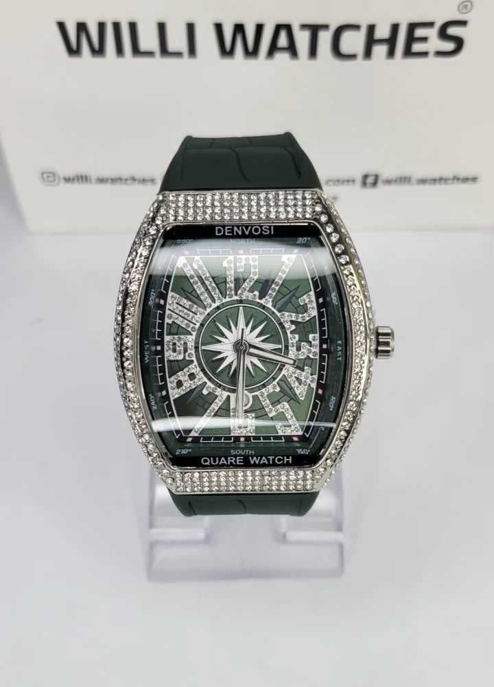 Denvosi Luxury Diamond Studded Green Strap Men’s Watch SK-016
