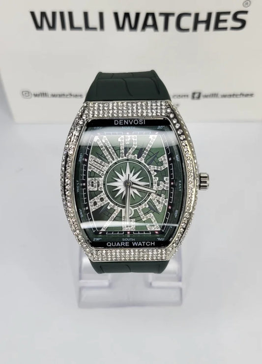 Denvosi Luxury Diamond Studded Green Strap Men’s Watch SK-016