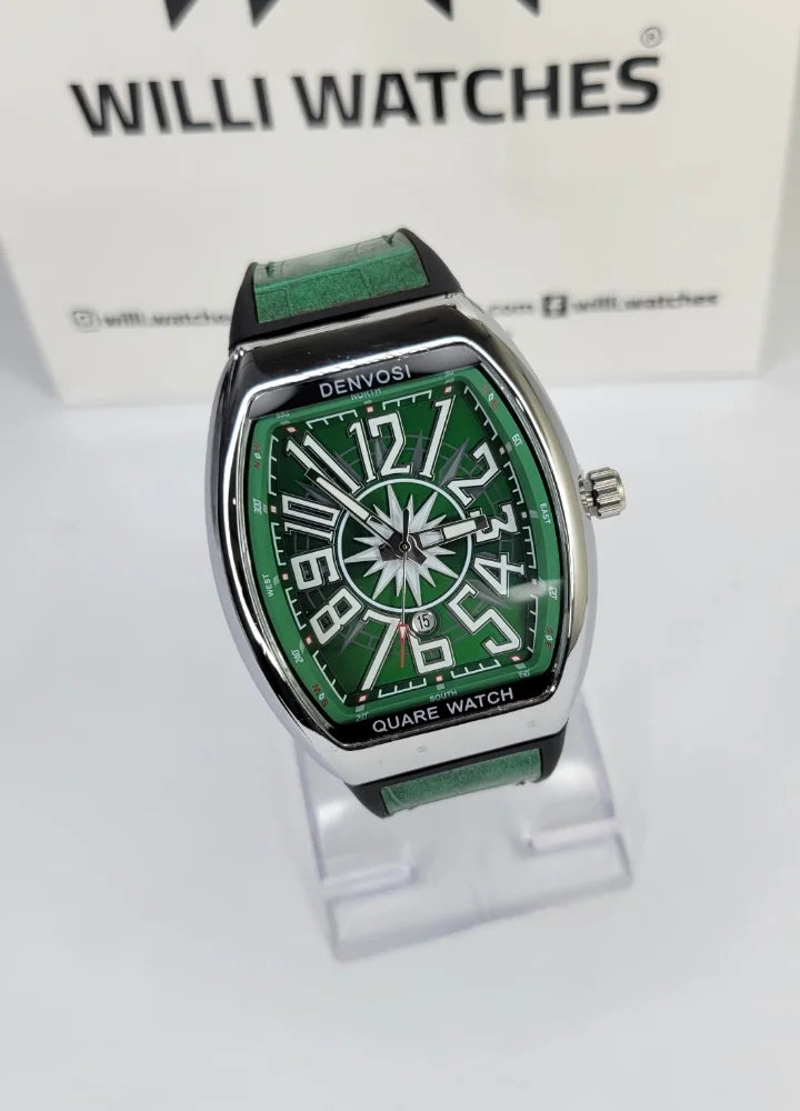Denvosi Luxury Green Dial Men’s Leather Strap Watch SK-010
