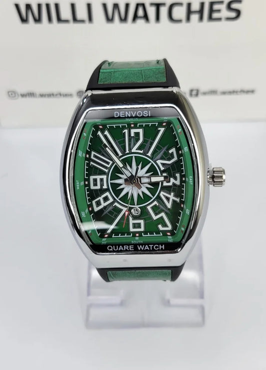 Denvosi Luxury Green Dial Men’s Leather Strap Watch SK-010
